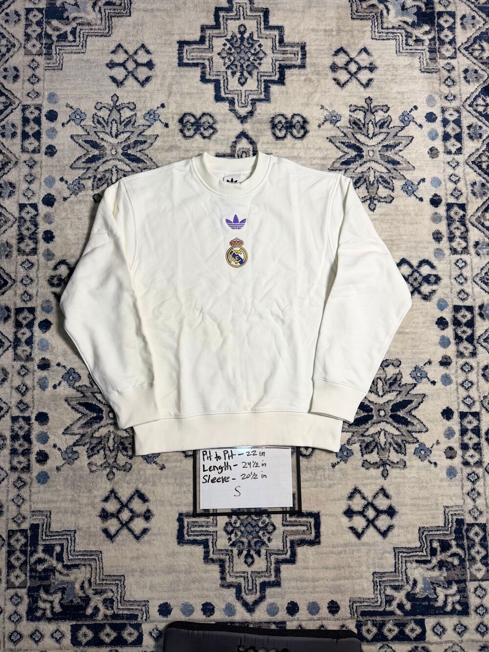Adidas Real Madrid LFSTLR Crewneck Sweatshirt Small White Cotton